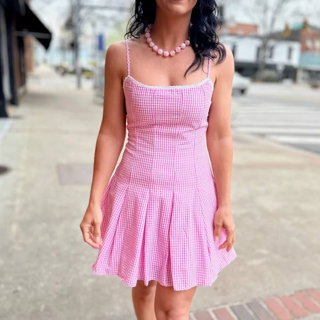 sundress Rosette Sweetheart Gingham Flared Mini Dress Firefly Boutique $55.5