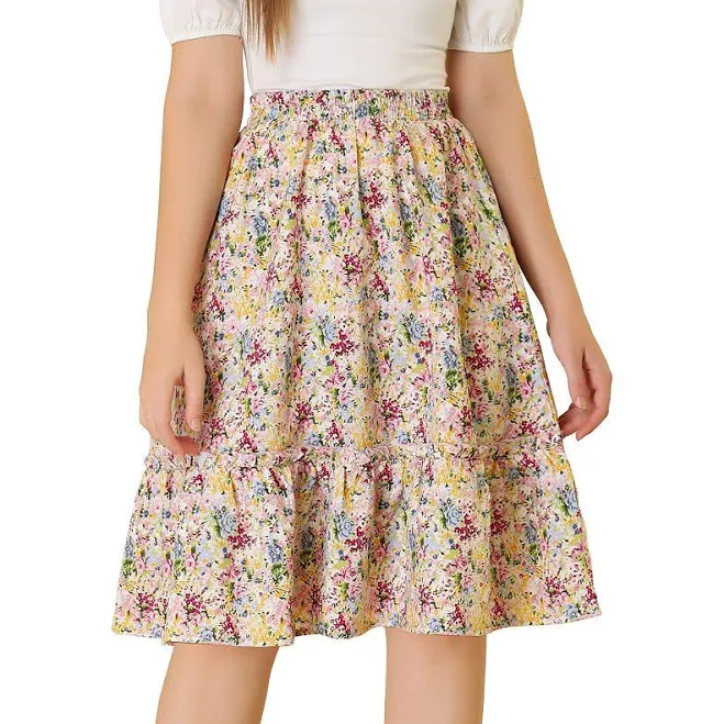 skirt Ruffle Hem Elastic Waist Flowy A-Line Swing Floral Midi Skirt Kohl's $30.99