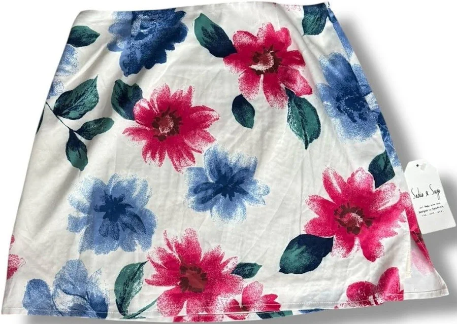 skirt Sadie & Sage White Floral Mini Skirt Pink Blue Green Size Small eBay - shop_lullaby_lane $34.99