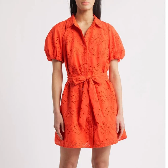 dress Sam Edelman Women's Eyelet Puff Sleeve Shirtdress Nordstrom Rack $49.97