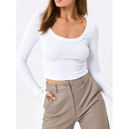 top Searipe Women's Slim Ribbed Knit Long Sleeve Crop Tee Walmart - SEARIPE $16.99