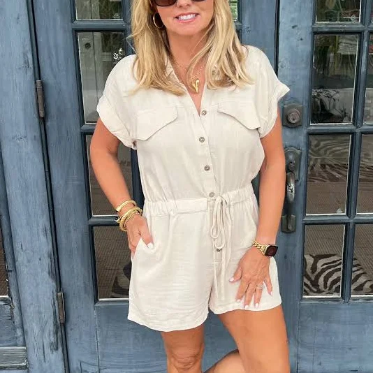 romper Selena Linen Romper Angela James Boutique $44