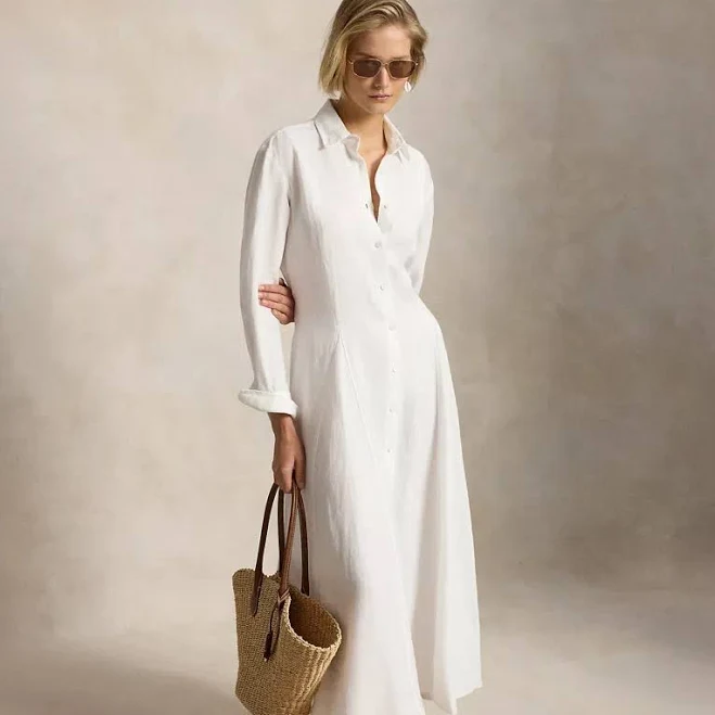 dress Self-tie Linen Shirtdress In White ModeSens $298