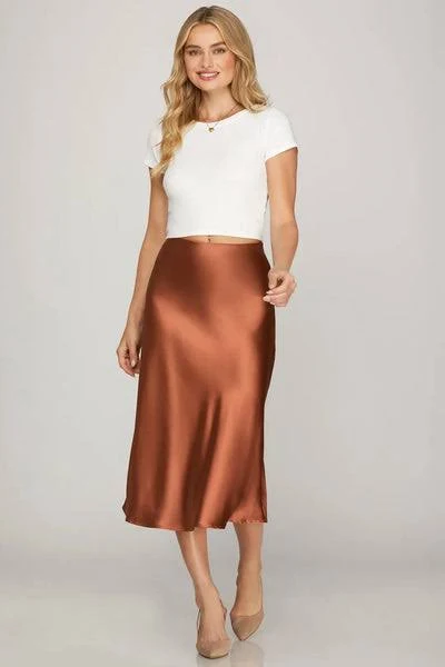skirt She+Sky Copper Satin Bias Midi Skirt Wanderlust By Abby $36