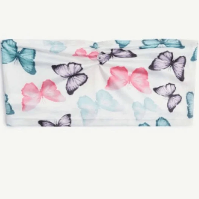 top Shein Butterfly Graphic Ruched Crop Tube Top eBay $13