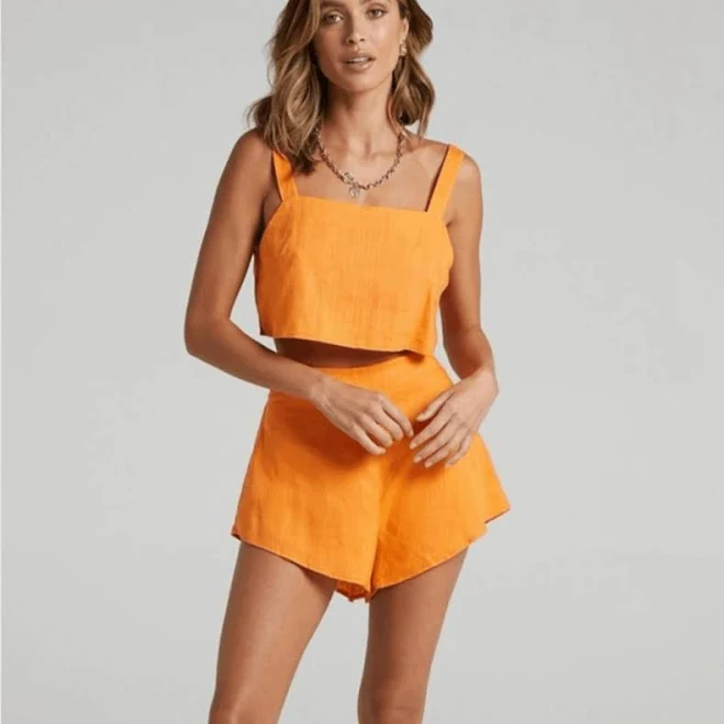 matching set Showpo. Shorts Showpo Zanrie Square Neck Crop Top and High Waist Mini Flare Shorts eBay - sarahjo55 $50