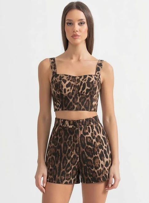 matching set Sierra Darien Leopard Print Crop Top and Tailored Shorts Set Sierra Darien $134.99