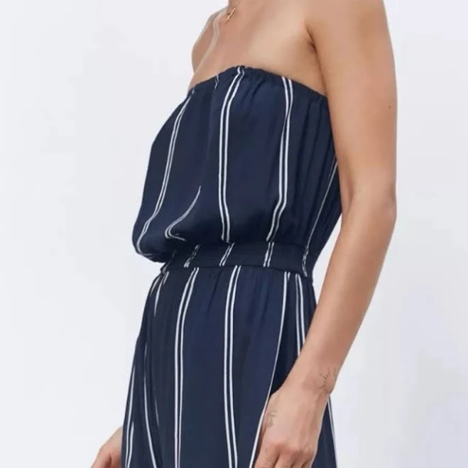 jumpsuit Silence + Noise Pants & Jumpsuits | Urban Outfitters (Brand Silence & Noise) Navy/ White Striped Strapless Jumpsuit. | Color: Blue/White | Size: S | Poshmark $9