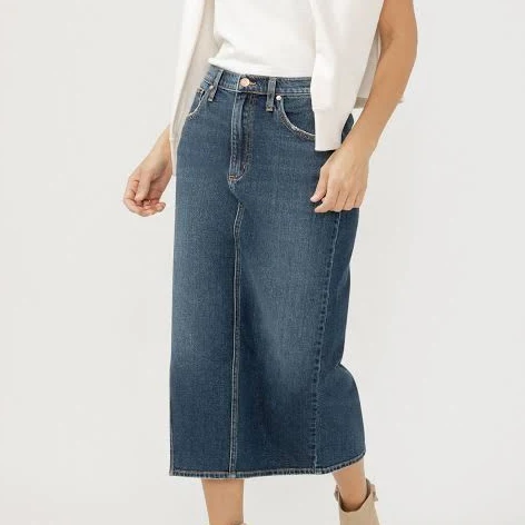 skirt Silver Jeans Co. Women's Denim Midi Skirt with Side Slit Silver Jeans Co $44