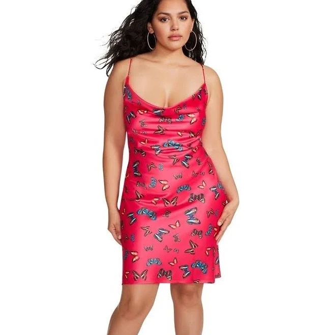 dress Steve Madden Medium M Pink Butterfly Print Satin Treasure Draped Slip eBay - mygreatpassionforfashion $39