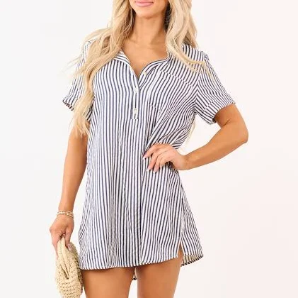 dress Striped Button Up Mini Shirt Dress Lime Lush $44.95