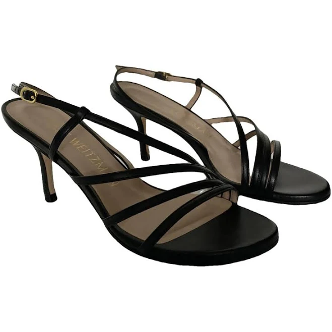shoes Stuart Weitzman Black Leather Strappy Heeled Sandals Size 37.5 EU Vestiaire Collective $88