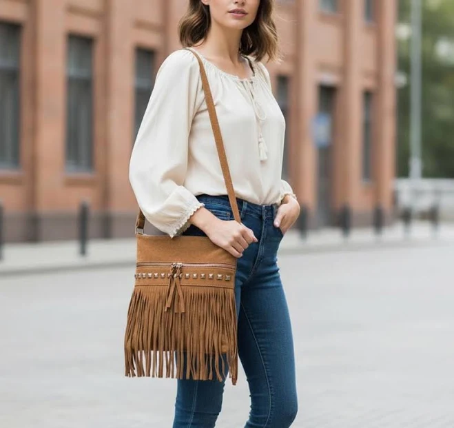 bag Studded Faux Suede Fringe Crossbody Bag Etsy - Seller $66.66