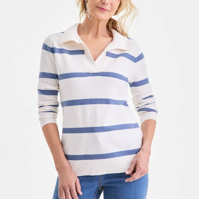 top Style & Co. Women's Striped Johnny-Collar Sweater Macy's $23.8