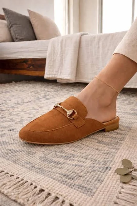 shoes Suede Pointed Toe Slip-On Mules with Gold Buckle Etsy - Seller $63.57