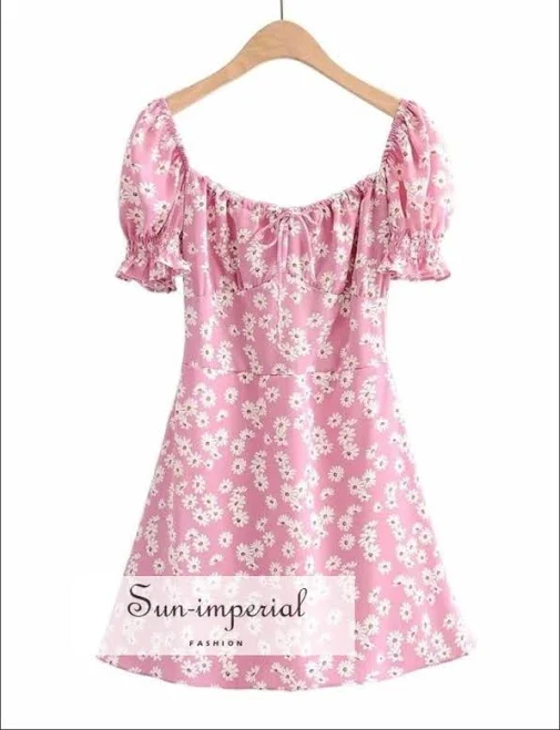 dress Sun-imperial Women's Square Neck Puff Sleeve Floral Mini Dress Sun imperial Fashion $41.99