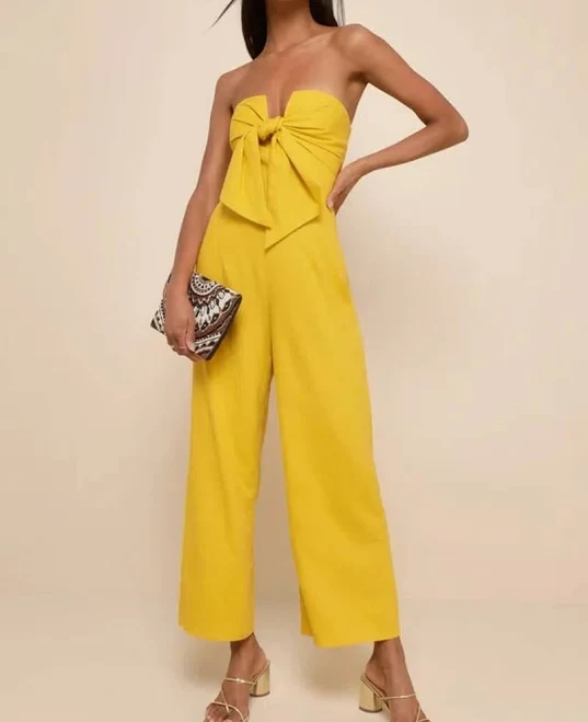 jumpsuit Sunshine Aura Mustard Yellow Tie-front Strapless Jumpsuit ModeSens $79
