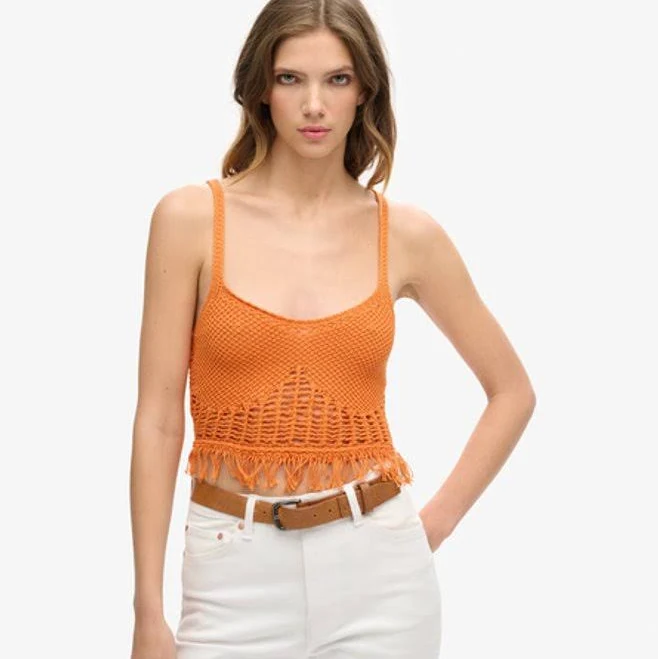 crop top Superdry Women's Vintage Crochet Fringe Top Official Superdry US $31.46