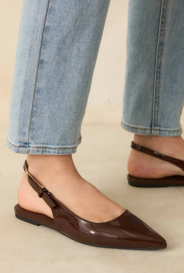 shoes Take Notes Women's Patent Faux Leather Slingback Flats Red Dress $42