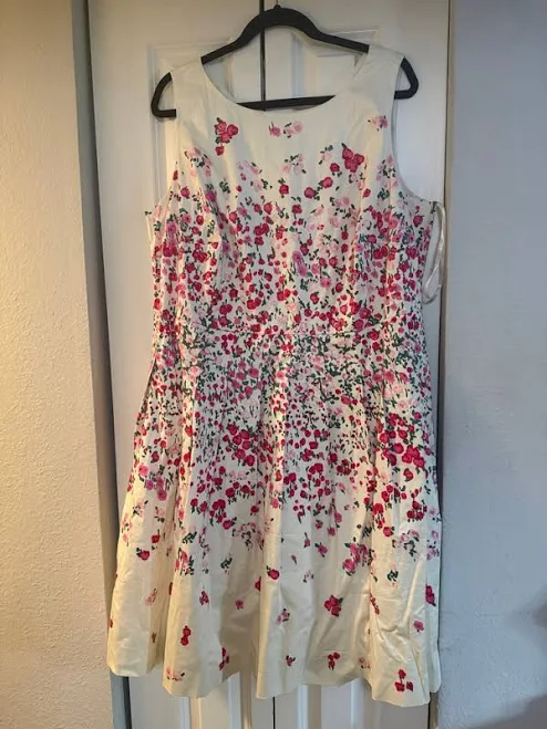 dress Talbots Dresses | Talbots Cream Floral Fit-And-Flare Dress With Pink & Green Print | Color: Cream/Pink | Size: 16w | Pm-96788030's Closet Poshmark $75