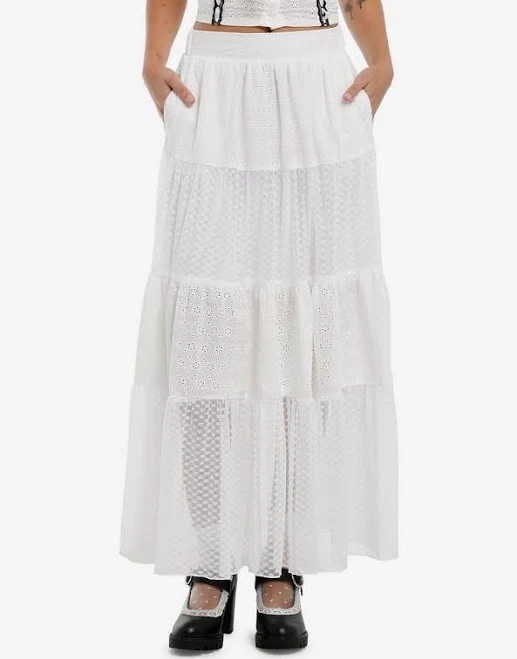 skirt Thorn & Fable Eyelet & Lace Tiered Midi Skirt Hot Topic $44.9