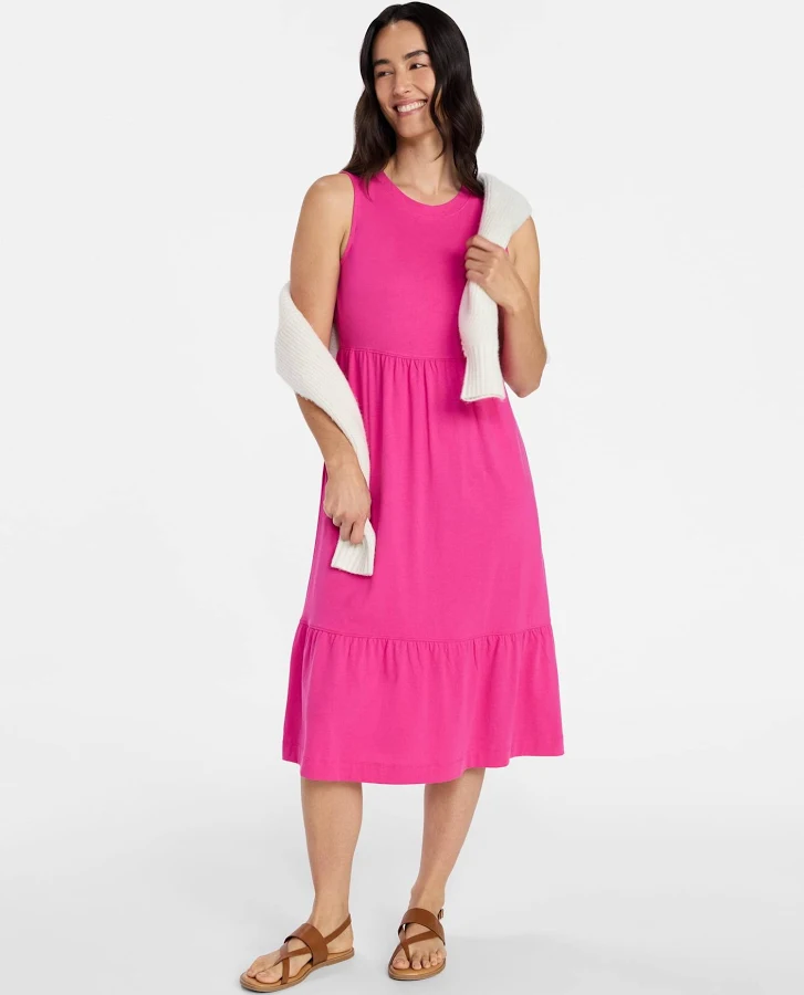 dress Time and Tru Women's Sleeveless Tiered Cotton Midi Dress Walmart $13.98