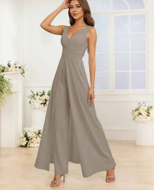 jumpsuit Timeless V Neck Sleeveless Ruched Chiffon Jumpsuit Pomuyoo $89