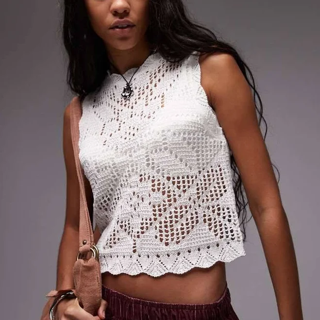 top Topshop knit scallop edge stitchy tank top in ivory-White ASOS $39.99