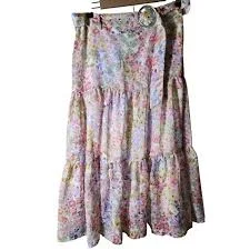 skirt TRULY 4 YOU Pastel Blue Pink Floral Tiered Flowing Lined Belt Maxi Skirt SZ L eBay $22.97
