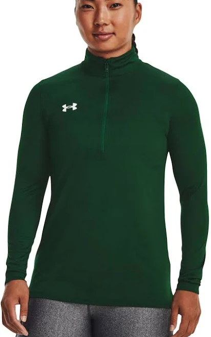 performance top Under Armour UA Tech Team Half-Zip Long-Sleeve Shirt for Ladies - Forest Green/White Bass Pro Shops $45