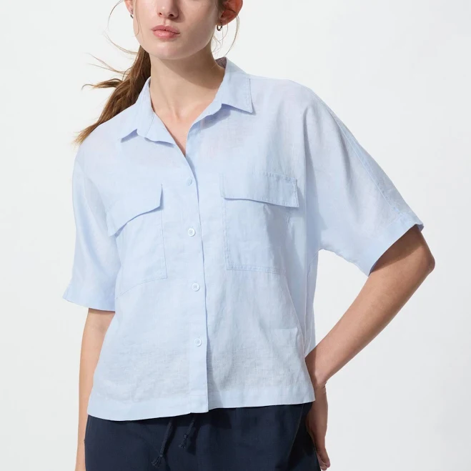 top UNIQLO Women's Premium Linen Skipper Boxy Shirt uniqlo.com/us $39.9