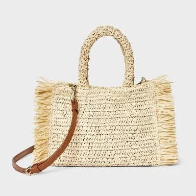 bag Universal Thread Straw Fringe Crossbody Tote Handbag with Detachable Strap Target $28