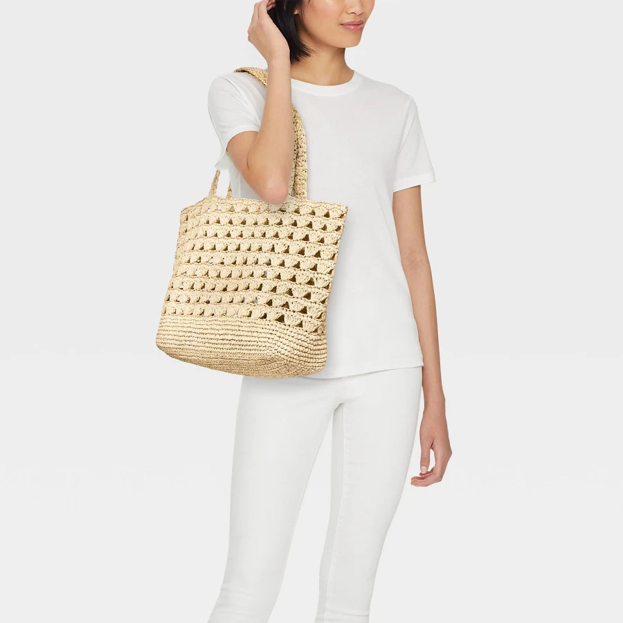 bag Universal Thread Straw Scallop Woven Tote Handbag Target $35