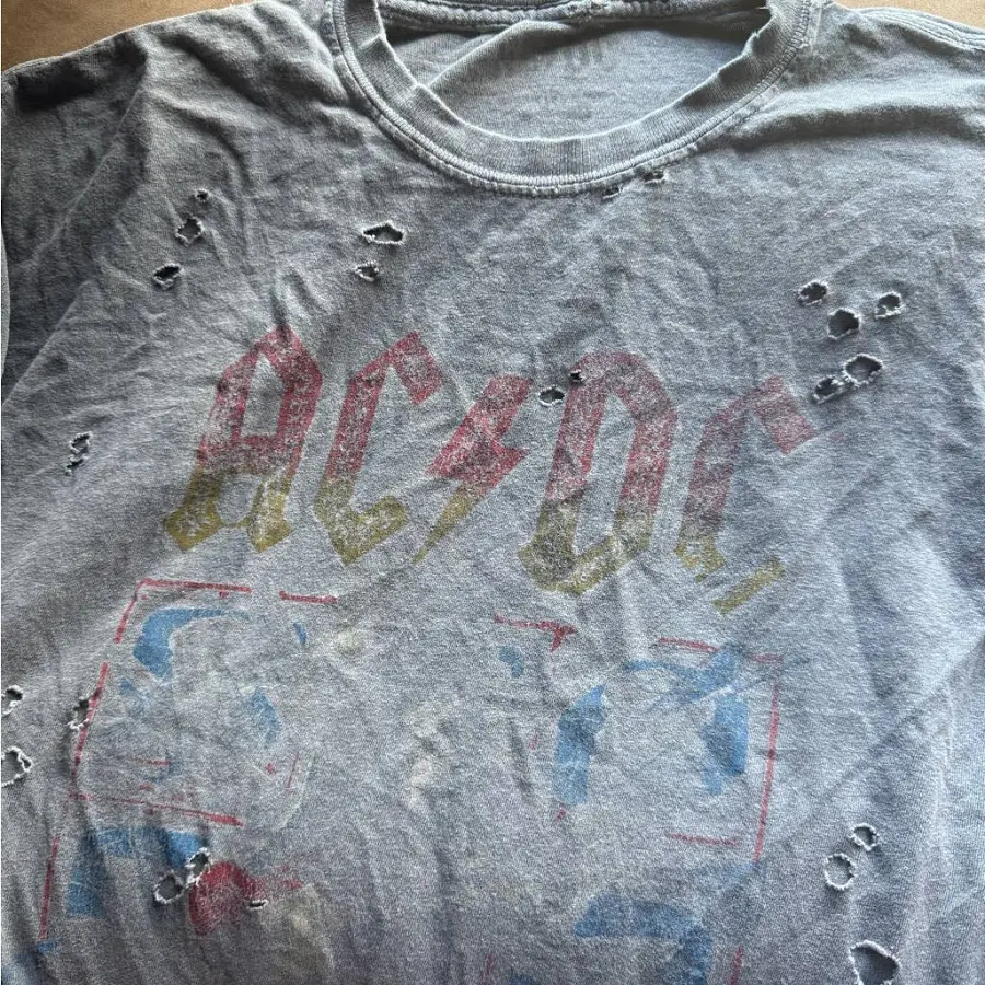 top Urban Outfitters Tops | Ac/Dc Vintage Gray Distressed Tee | Color: Gray/Red | Size: M | Taymcwhirter's Closet Poshmark $25