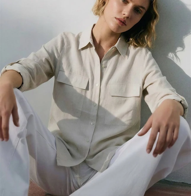 linen outfit Utility Linen Blend Shirt New York & Company $29.99