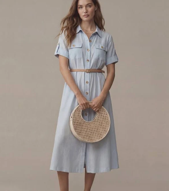 dress Utility Two Pocket Linen Blend Midi Dress New York & Company $49.99