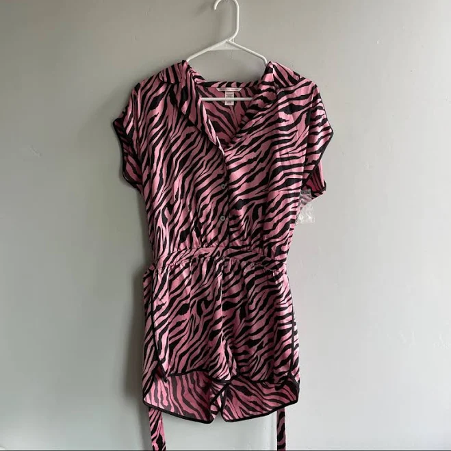 romper Victoria's Secret Pants & Jumpsuits | Victoria’s Secret Zebra Silk Romper | Color: Black/Pink | Size: S | Lnncloset's Closet Poshmark $45