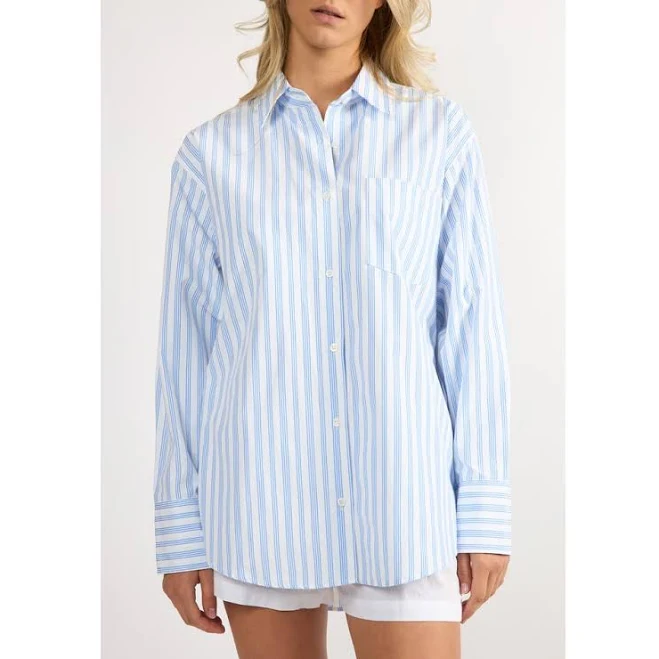 matching set Viens Avec Moi Women's Seaside Stripe Cotton Blend Button-Up Shirt Nordstrom $84