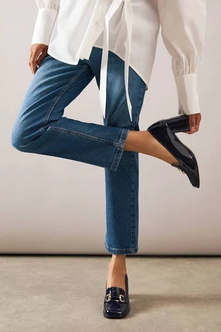 shoes Wallis Women's Lucie Faux Patent Leather Mid Block Heel Loafers Debenhams.us $50