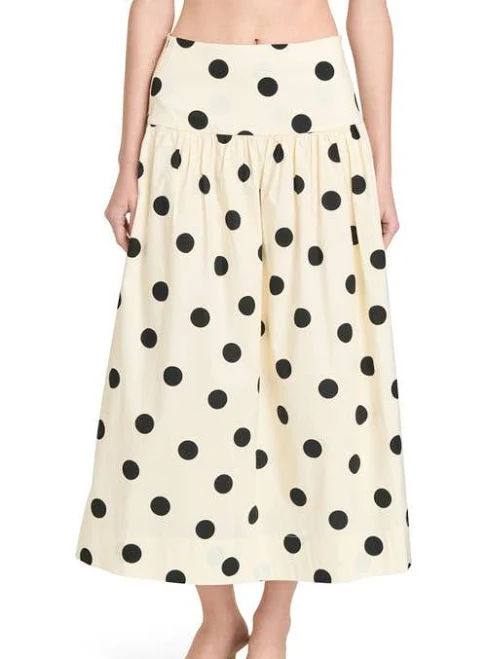skirt WAYF Mia Polka Dot Stretch Cotton Midi Skirt Nordstrom $69