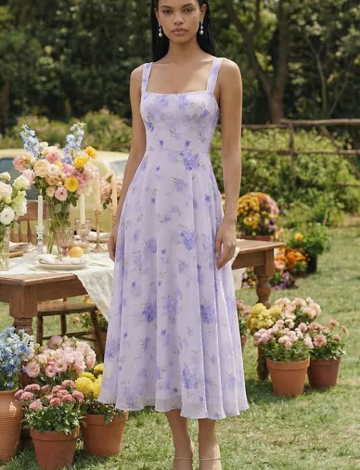 dress Wedtrend Women's Floral A-Line Square Neck Midi Dress Wedtrend $99