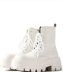 shoes White Faux Leather Platform Combat Boots Lace Up Zipper Round Toe Ankle Women eBay $25
