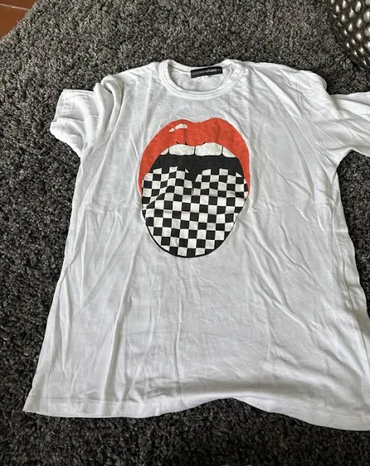 top White Graphic Tee With Red And Black Design eBay $25