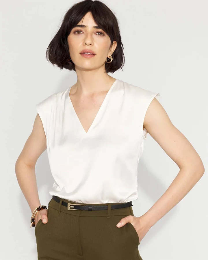 top White House Black Market Women's Satin V-Neck Shell White House Black Market $38.99