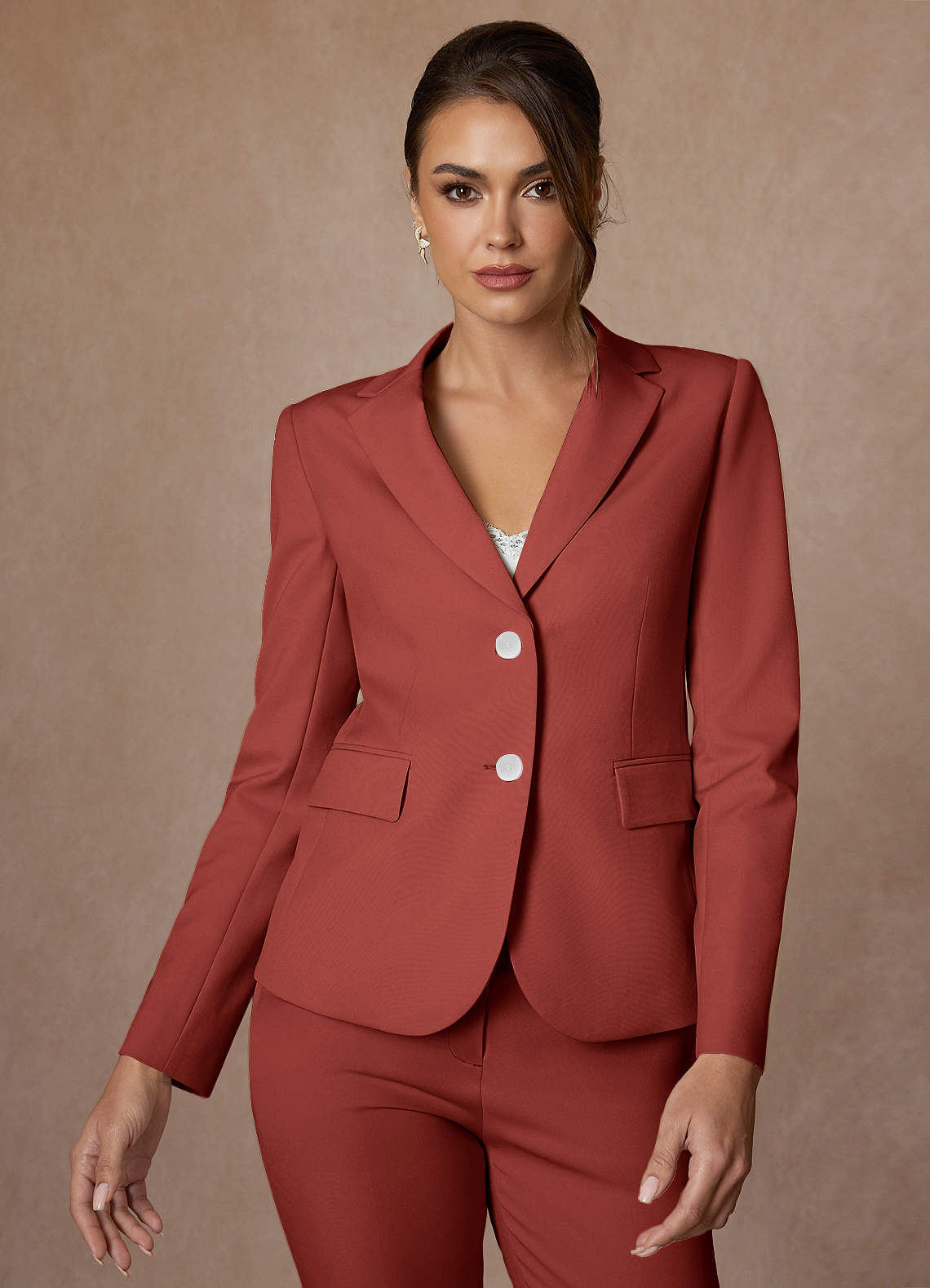 blazer Whitney Terracotta Structured Stretch Blazer Azazie.com $89