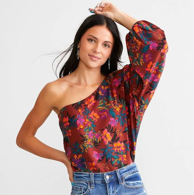 one shoulder top Willow & Root Women's One Shoulder Polyester Floral Top Buckle $19.99