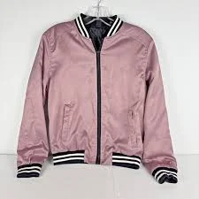 blazer Windsor Satin Bomber Jacket Womens S Pink Blush Varsity Lightweight eBay $10.37