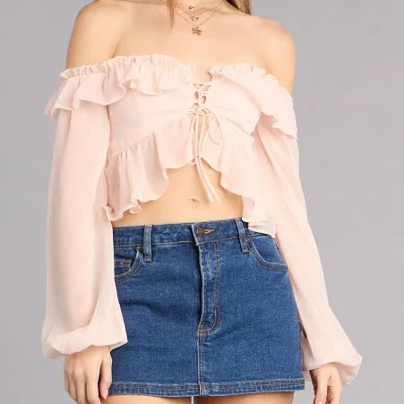 top Windsor Soft Romance Off-The-Shoulder Ruffle Crop Top Windsor $39.9