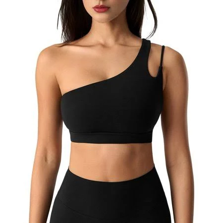 one shoulder top Women’s One-Shoulder Sports Bra Asymmetrical Workout Bra with Removable Pads & High Support Walmart - Pessom $28.79