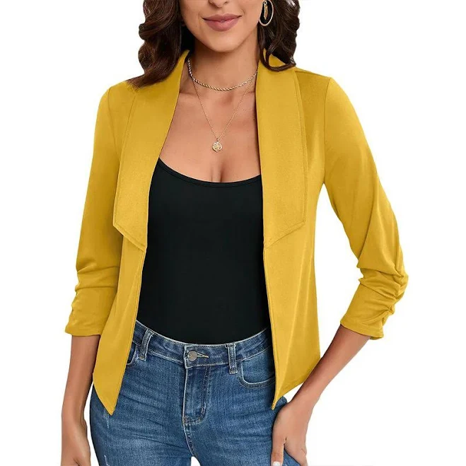 blazer Women's 3/4 Sleeve Blazer Casual Open Front Cardigan Ruched Sleeve Office Cropped Blazer Jacket, Size: XL, Yellow Kohl's $33.29